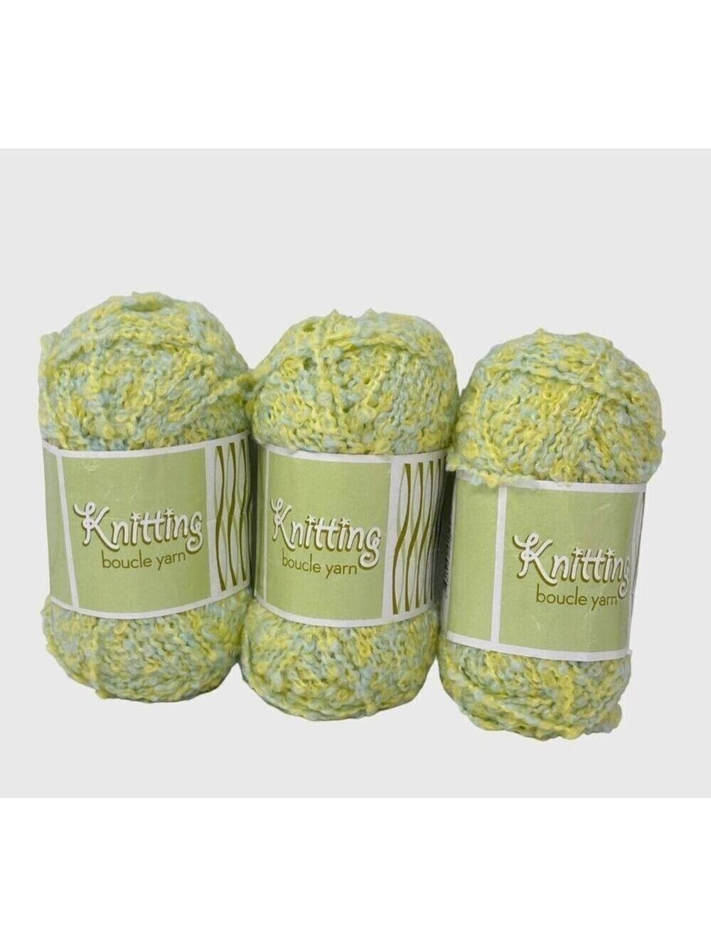 Knitting Boucle Yarn 3 Pack Lot Yellow Blue Acrylic Polyester Soft 1.7 Oz 50 Gms